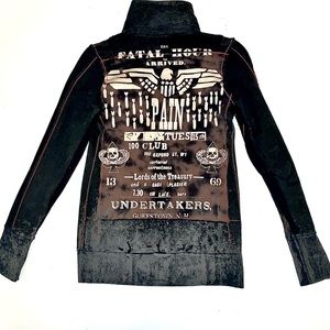 Salvage distressed zip up jacket fatal hour